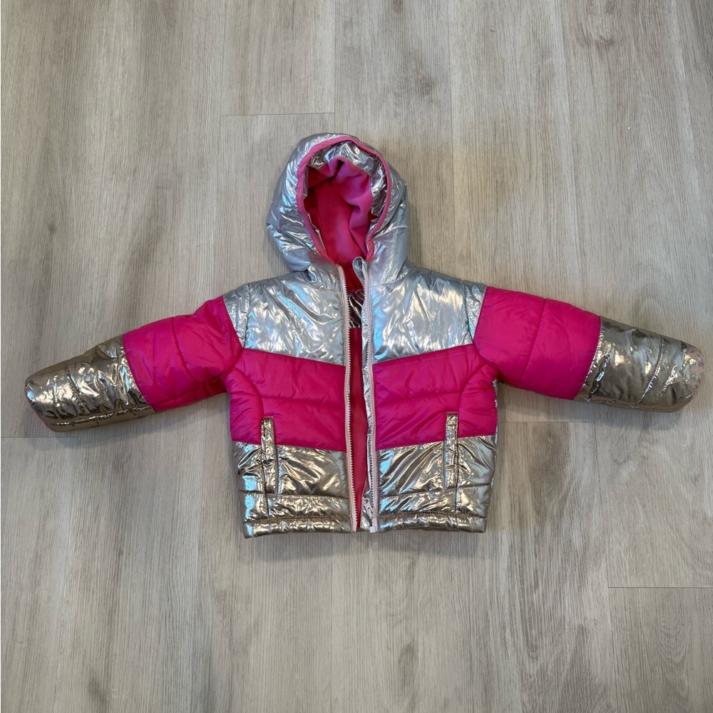 Kids Pink and Silver Puffer Jacket